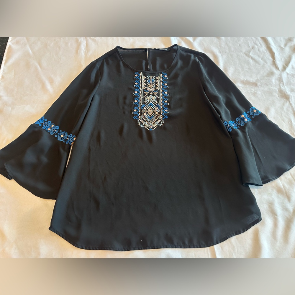 Ivanka Trump Black Embellished 3/4 Sleeve Blouse